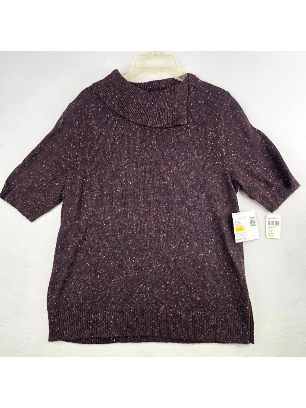 Vintage Y2K Sag Harbor M NEW Brown Confetti Ramie Knit Mock Neck Sweater Top -1